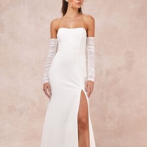 Lulu's White Off-the-Shoulder Mermaid Maxi Gown